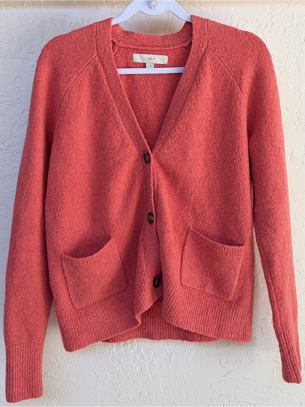 LOFT Coral Button-Front Cardigan Sweater